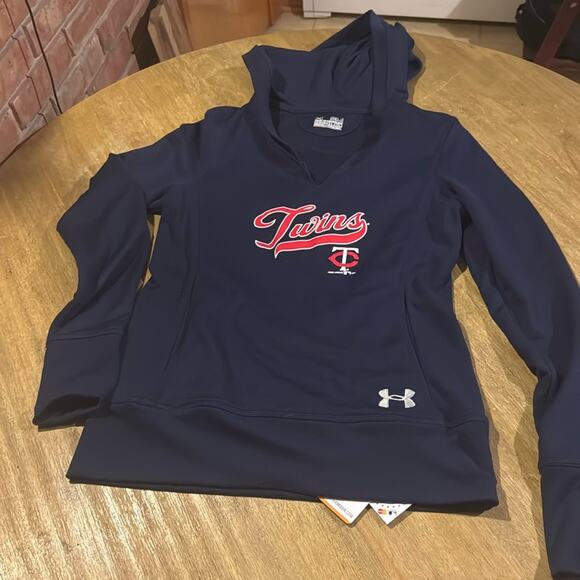 MLB Minnesota Twins Under Armour Hooded Sweatshirt Women’s Small SM Navy - Picture 1 of 5